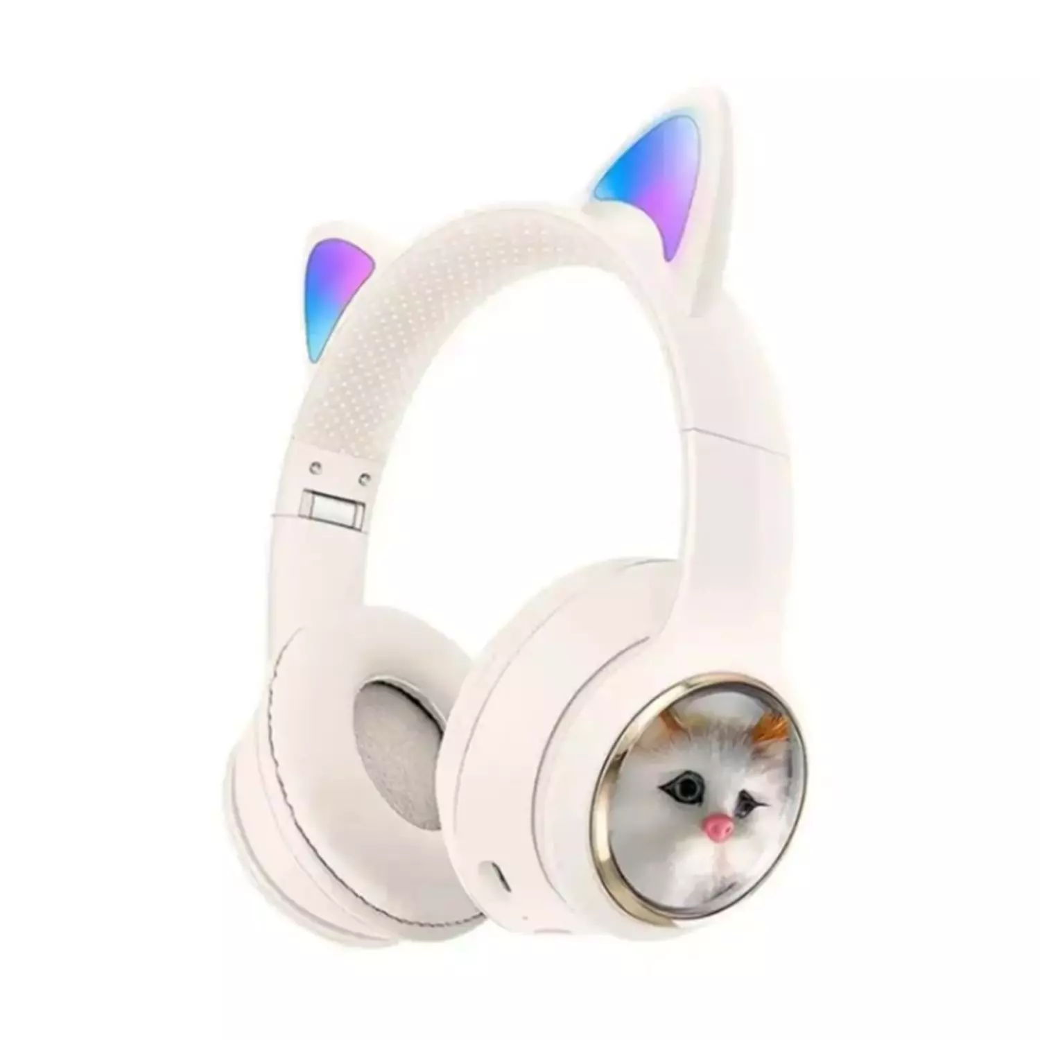 Subzero SW90 Kedi Tüylü Işıklı Kedili Mikrofonlu Bluetoothlu Kulaklık Sd Aux Girişli Kedi Kulaklık Kablosuz  Beyaz
